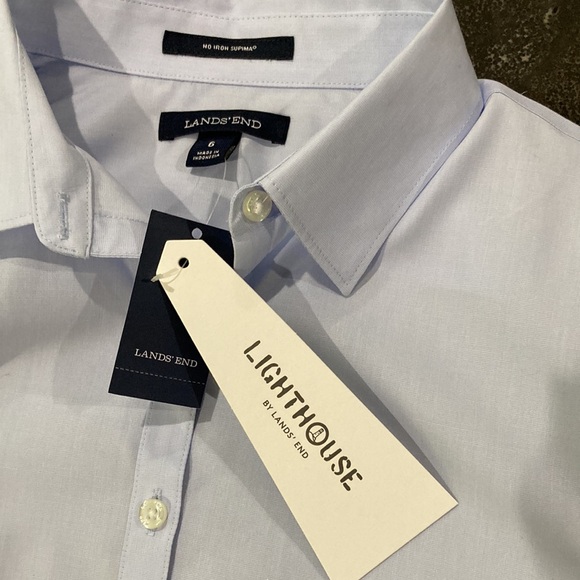 Lands’ End No Iron Supima Cotton Long Sleeve Light Blue Professional Shirt - Picture 7 of 13